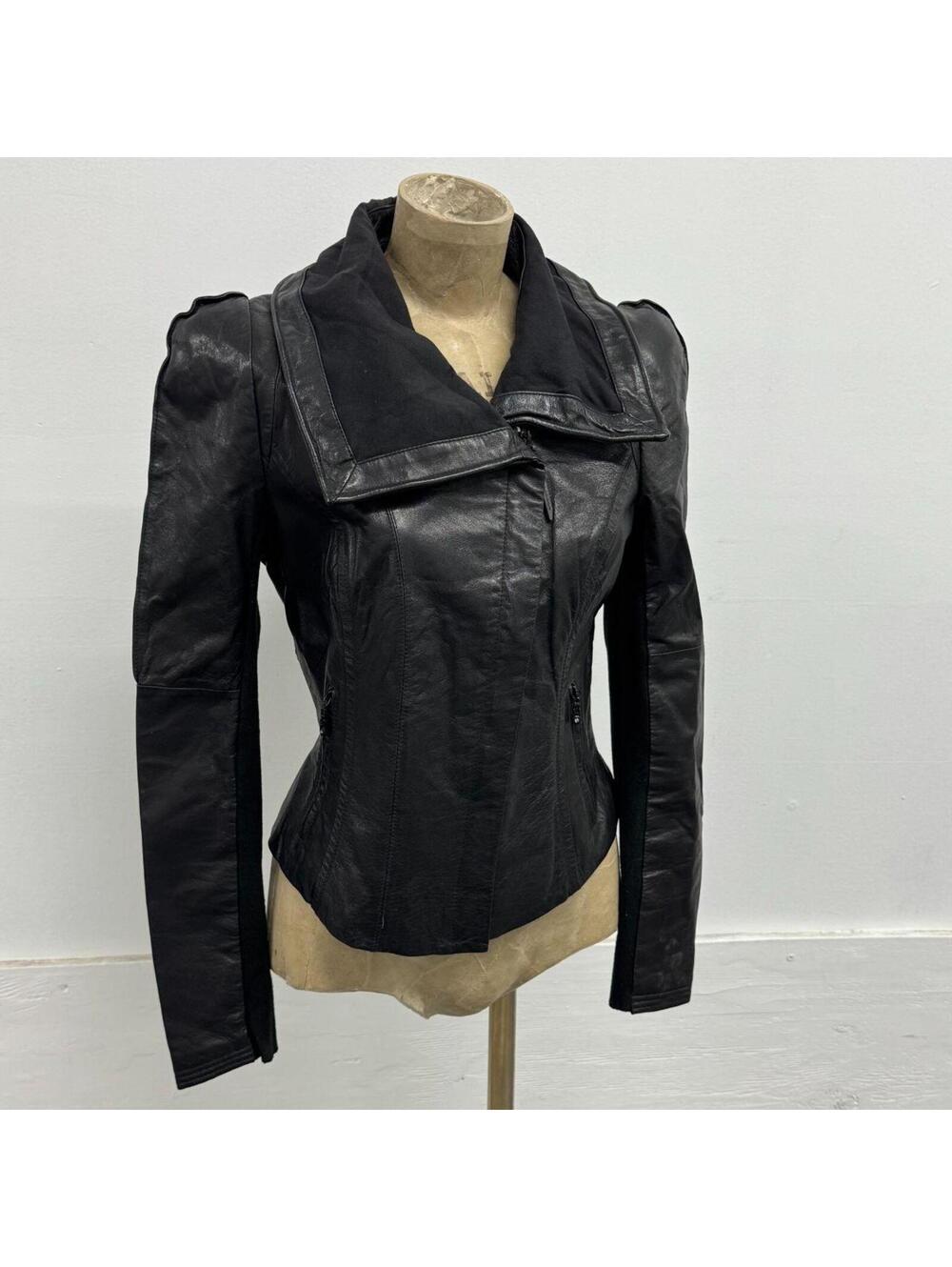 Vintage Black Big Collar Avant Garde Leather Jacket